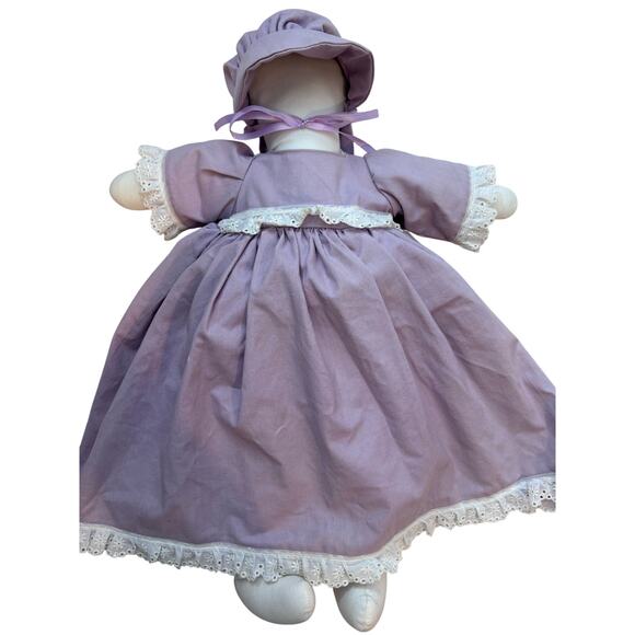 Traditional Handmade Vintage Soft Amish Doll Lavendar Dress Bonnet Purple - Picture 1 of 11